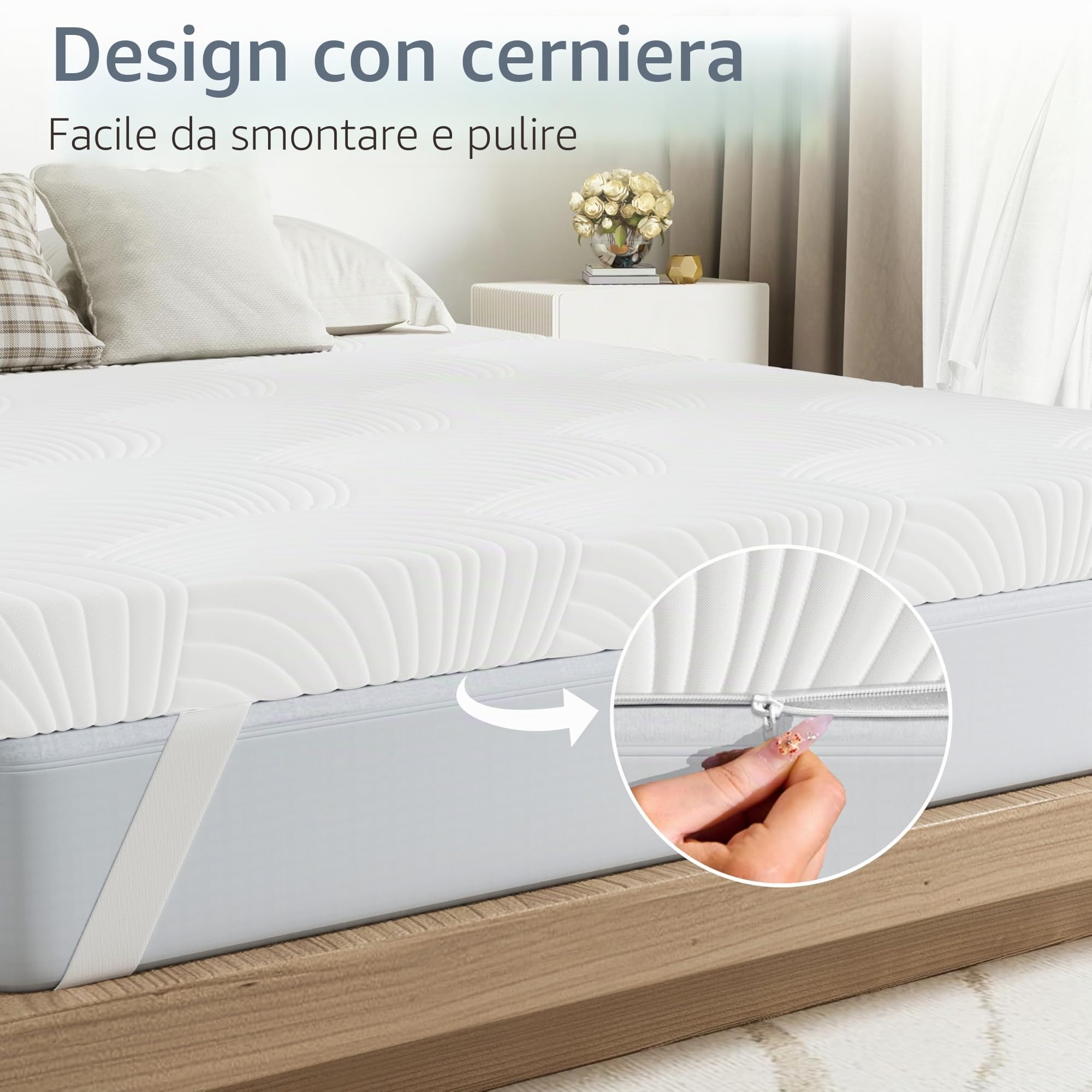 Topper 180x200, Altezza 7,5 cm Schiuma ad Alta Densità per Alleviare la Pressione, Rigido, Topper con Rivestimento Rimovibile e Lavabile, Confortevole e Traspirante, Durezza H4