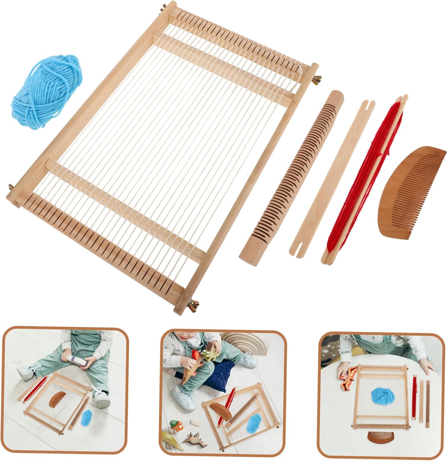 Gadpiparty Medium Wooden Weaving Loom Kit Hand-Woven Tapestry Set Beech Wood Loom Stick and Comb for DIY Crafts and Beginners
