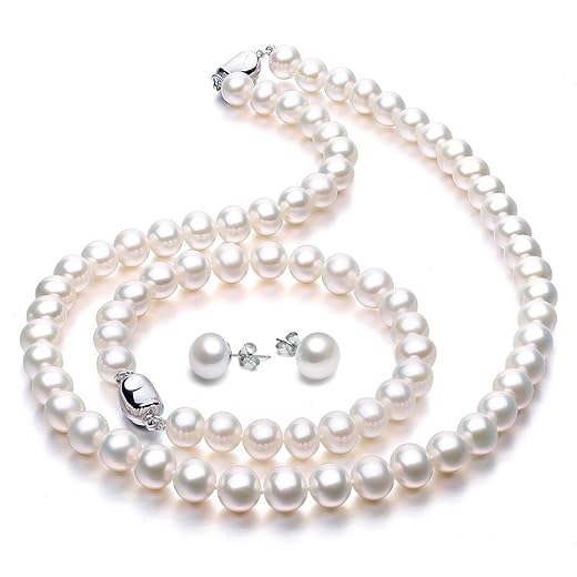 VIKI LYNN Freshwater Cultured Pearl Necklace Set Includes Stunning Bracelet and Stud Earrings Jewelry for Women Gift for Mother's Day, Anniversary, Birthday, Wedding