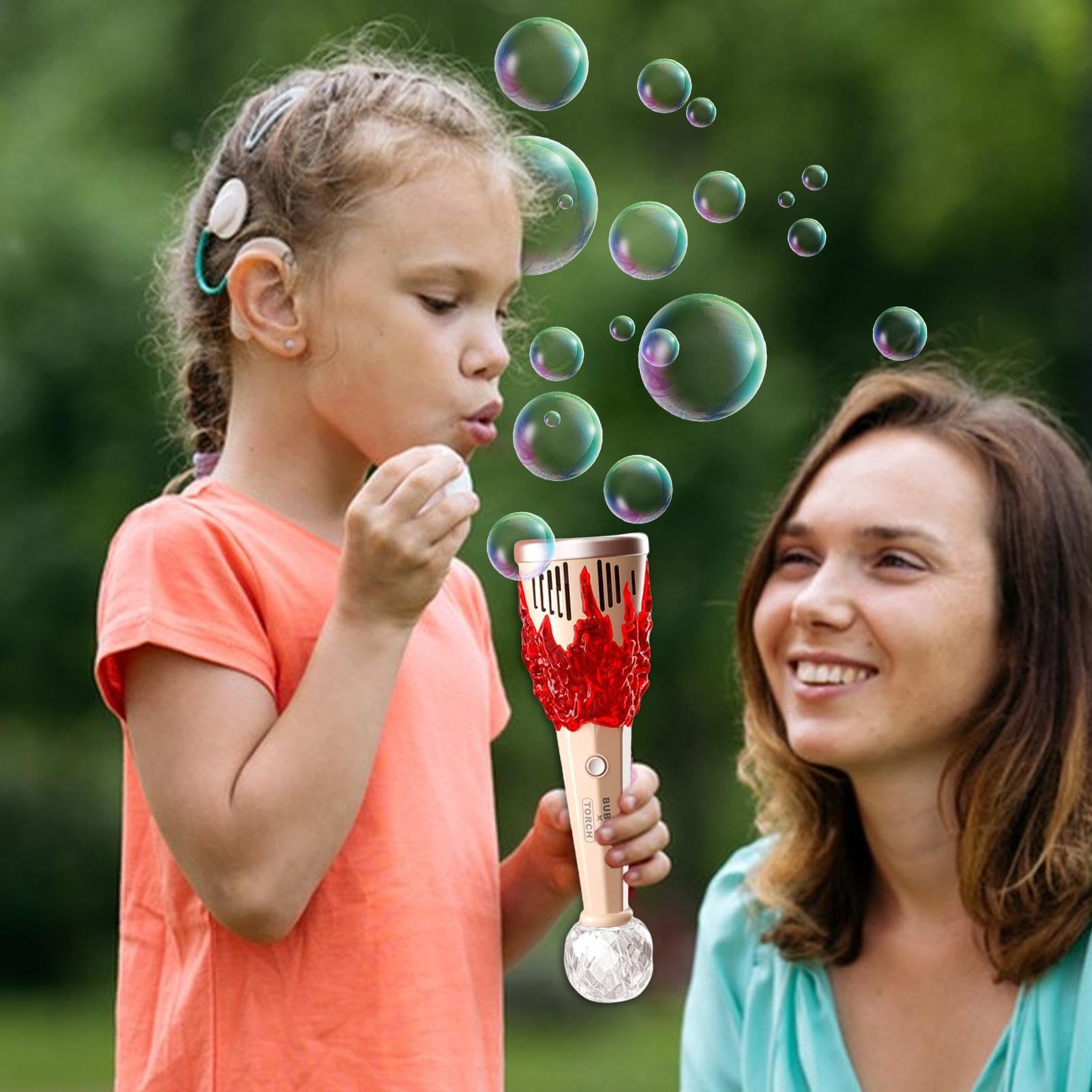Machine à bulles portative – Souffleur automatique lumineux, torche LED, fabricant à piles, jouet d'extérieur pour les tout-petits et les | Fête musicale, activité d'été, jeu dans le