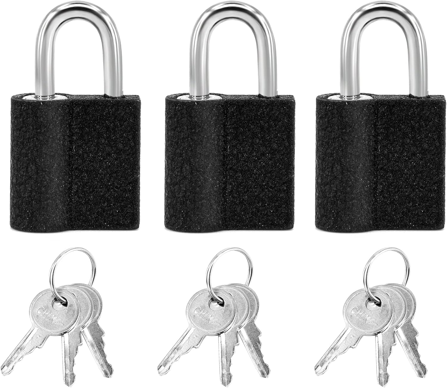 3 PCS 25mm Small Padlocks with Keys Black Suitcase Lock Keyed Padlocks Heavy Duty Keyed Alike