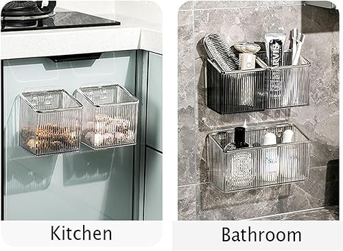 Miniatura 4 de Qushy Estantes flotantes, organizador de almacenamiento de plástico adhesivo montado en la pared, sin perforaciones, contenedores de almacenamiento