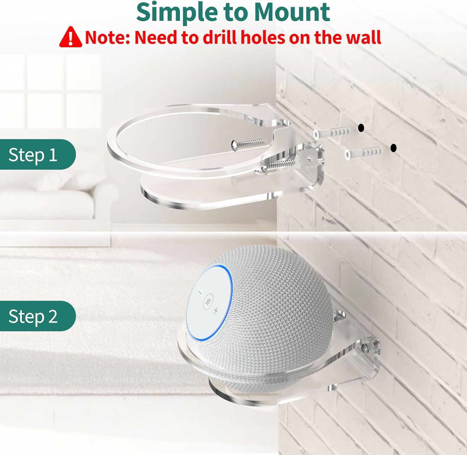 PlusAcc Wall Mount for Dot Max & Dot 5 - Sturdy Clear Shelf for Homepod Mini, Space Saving Holder Bracket, Built-in Cable Management (1 Pack) - Image 6