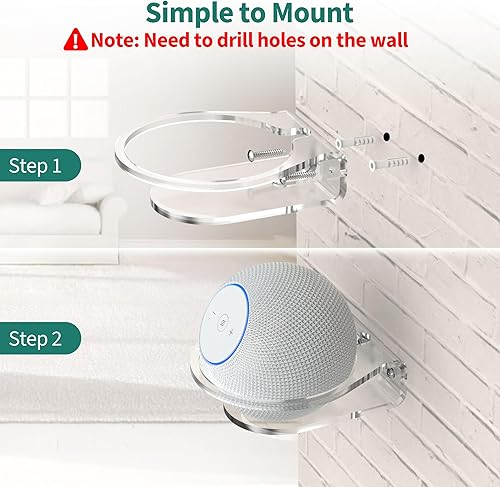 Miniatura 6 de PlusAcc Soporte de pared para Dot Max y Dot 5, estante transparente resistente para Homepod Mini, soporte de soporte de ahorro de espacio, gestión