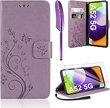 AROYI Lederhülle Kompatibel mit Samsung Galaxy A52 5G/4G/A52S 5G Hülle und Schutzfolie, Flip Wallet Handyhülle PU Leder Tasche Case Schutzhülle Kompatibel mit Samsung Galaxy A52 5G Lila