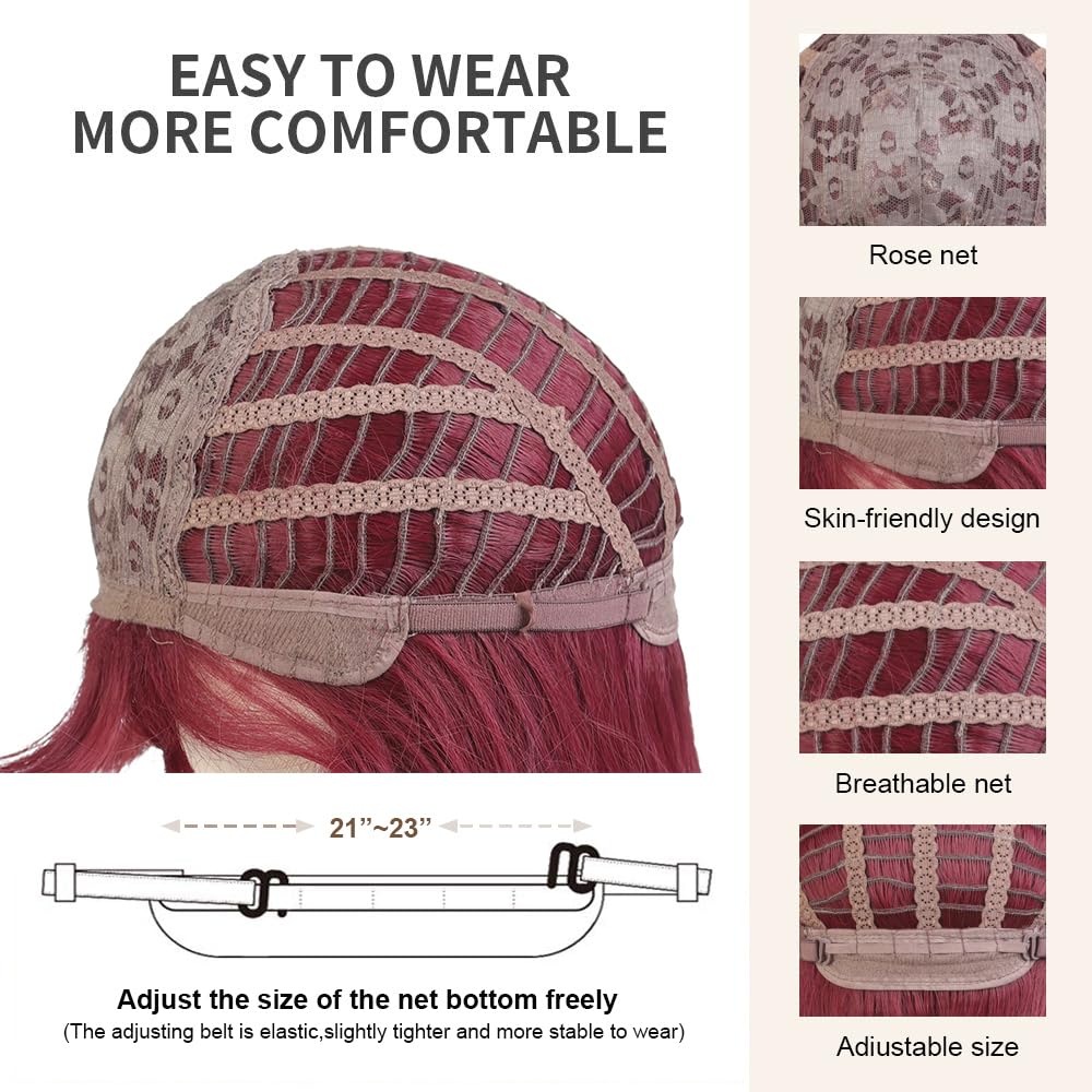 Parrucche Rosso Vino per Le Donne Parrucca Lunga con Frangetta Parrucche Dritte Naturali Parrucche Sintetiche Resistenti Al Calore per La Festa Quotidiana Cosplay Wear