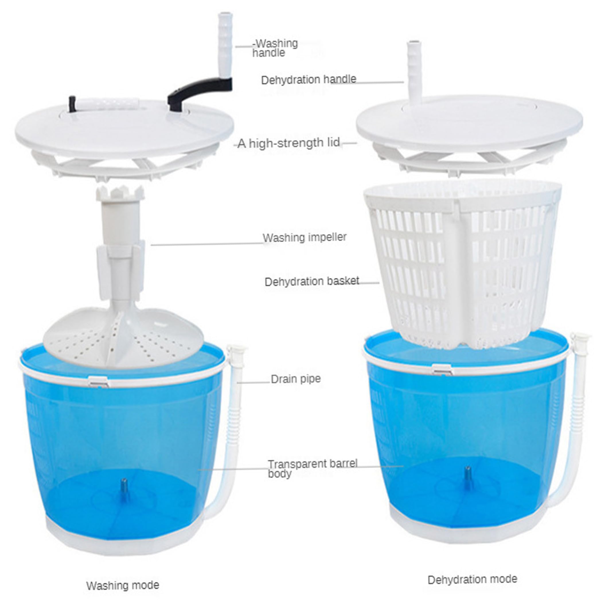 Lavadora no eléctrica, mini lavadora portátil, cesta de lavandería 2 en 1 para lavado y centrifugado para dormitorio de viajes al aire libre azul