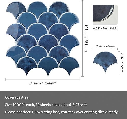 Miniatura 7 de Azulejo de escamas de peces verdes para despegar y pegar diseño más grueso extraíble mosaico de festoneado para cocina loseta en muro adhesivo 3D en