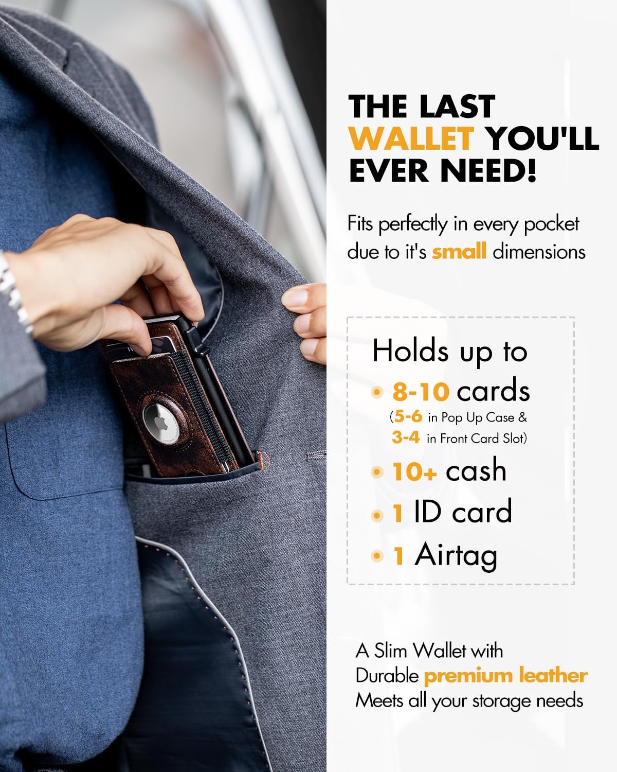 IW Wallet with Airtag Holder for Men: Pop Up Bifold Wallet with Detachable Money Clip ID Window for Air Tag(1st & 2nd Generation) - RFID Blocking for Card Cash - Valentine's Day Gift (Dark Brown) - Image 3