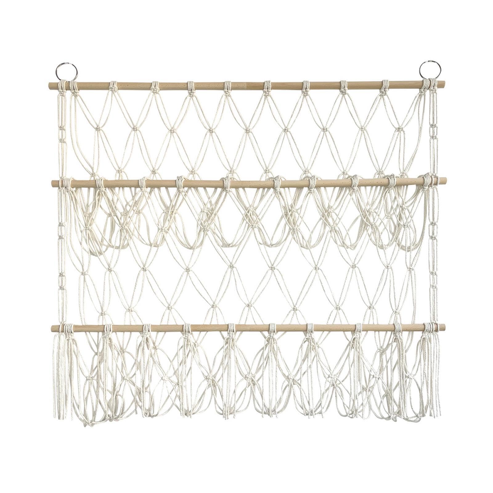QIXCXAZ Boho Wall Corner Net Holder Unique Aesthetic Appeal Easy To Hang Solution Storage Of Kids Toys Using Traditional Handwoven Techniques Stuffed Animal, beige, 80x75cm