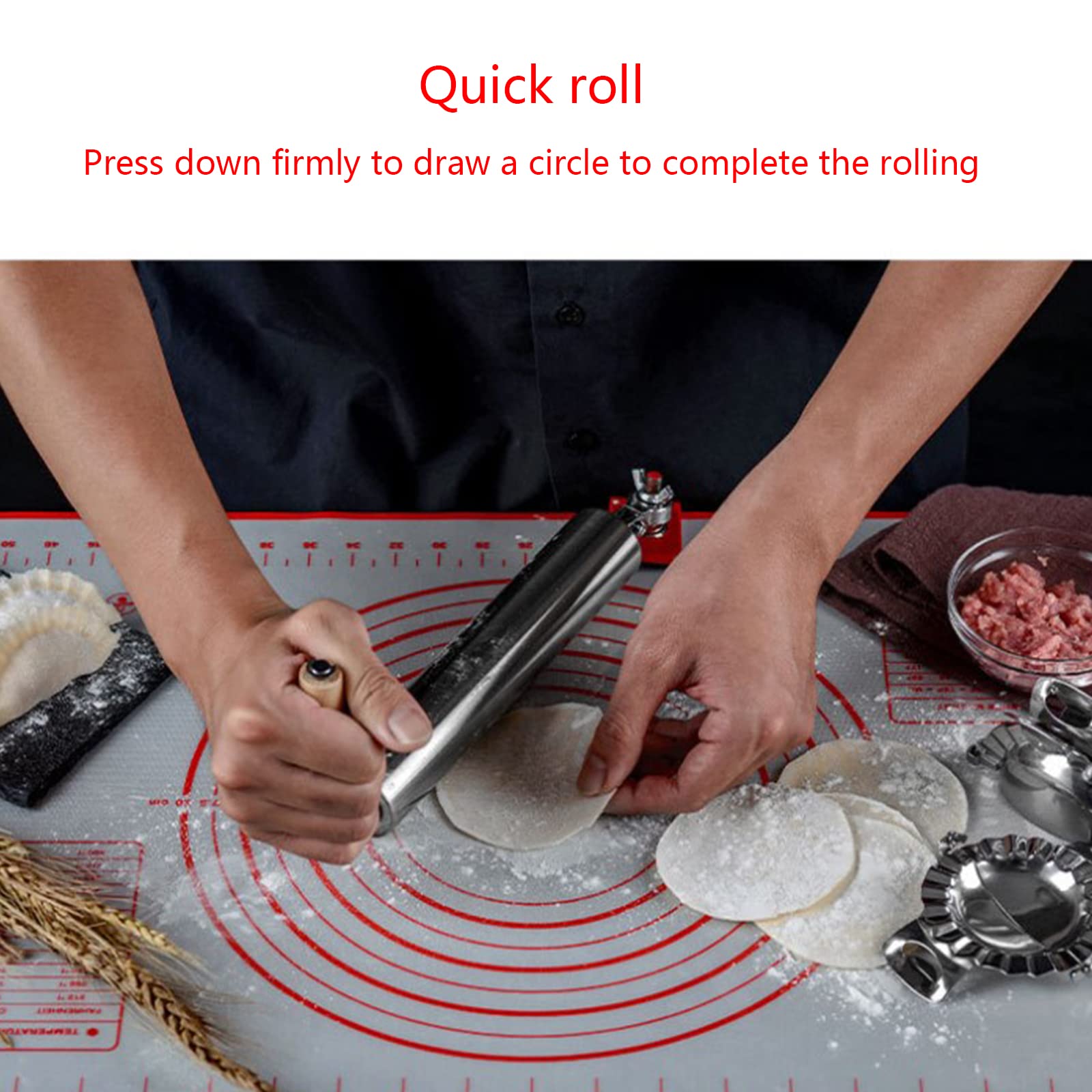 Rouleau de cuisine fixe épaisseur réglable poignée en bois pâtisserie fondant
