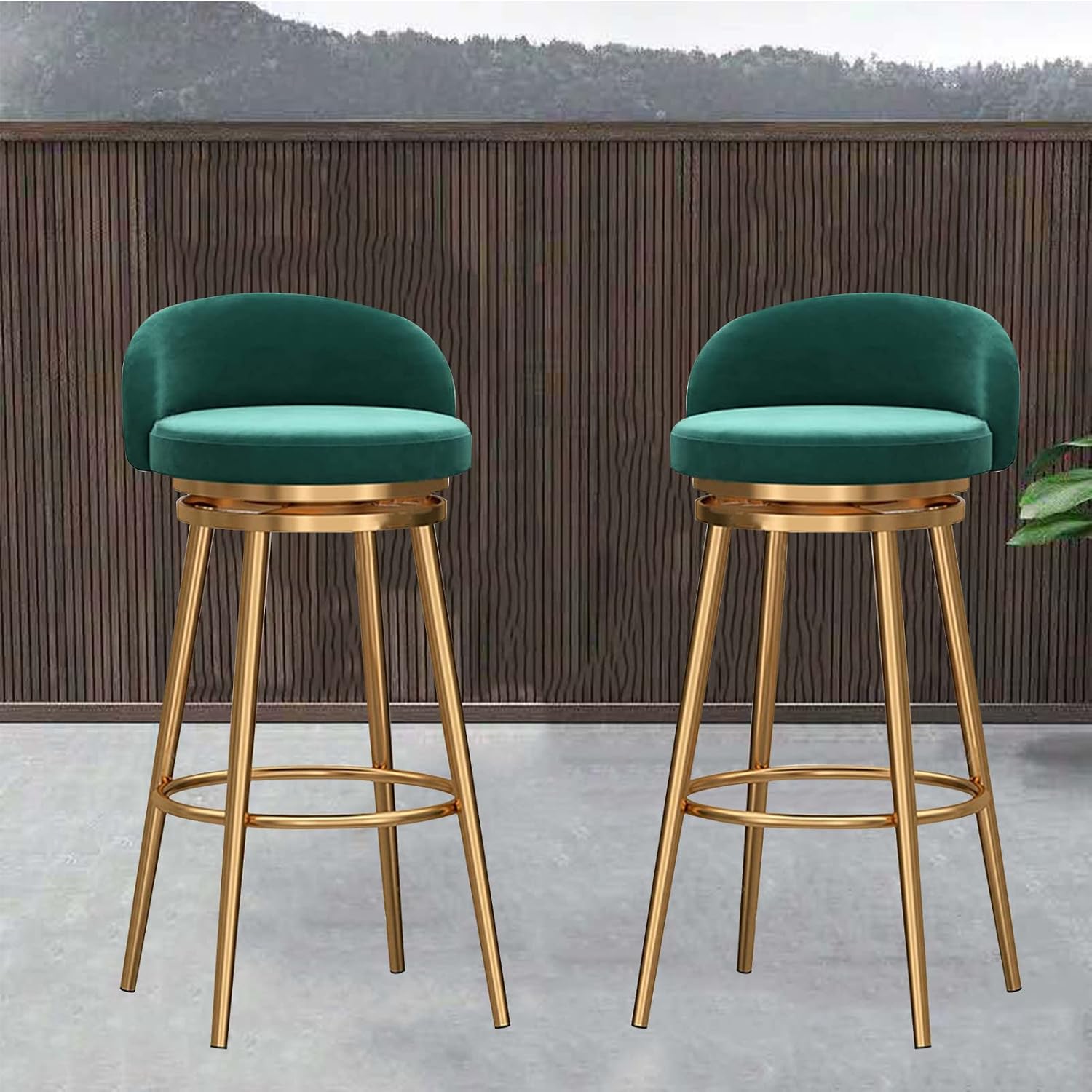 Velvet Outdoor Bar Stools with Upholstered Metal Dining Kitchen Island High Bar Chair Barstools Bar Height Counter Chair Furniture