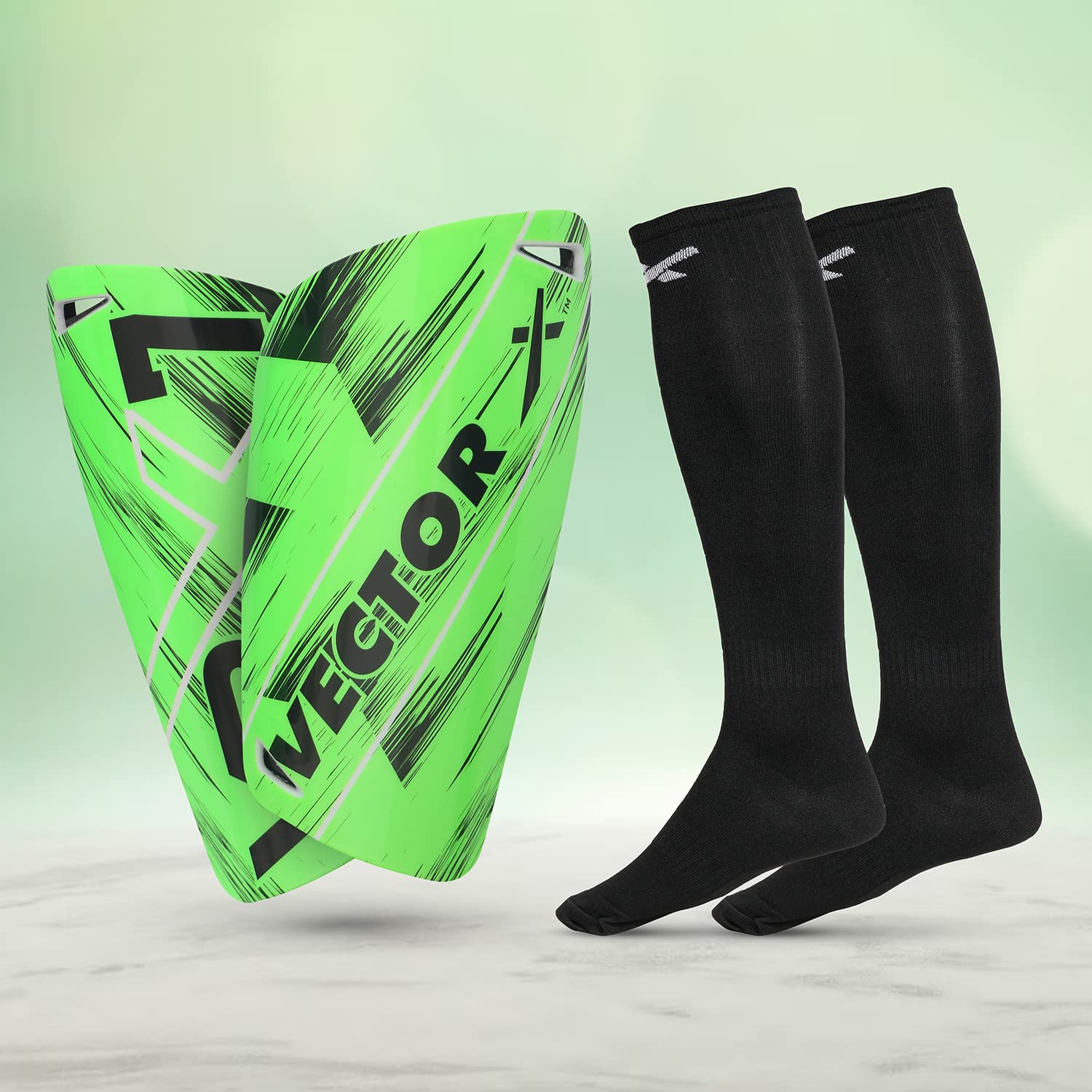 VECTOR X VRX7 Football Shin Guard with Blastic Football Socks/Stockings Combo Colourful Protective Shinpad (Medium, Green-Black)-picture-16