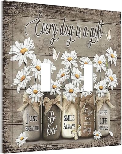 Miniatura 368 de Placa de pared dúplex de receptáculo de dispositivo de 1 gang de madera envejecida blanca gris con veta de tablón, cubierta de enchufe eléctrico de