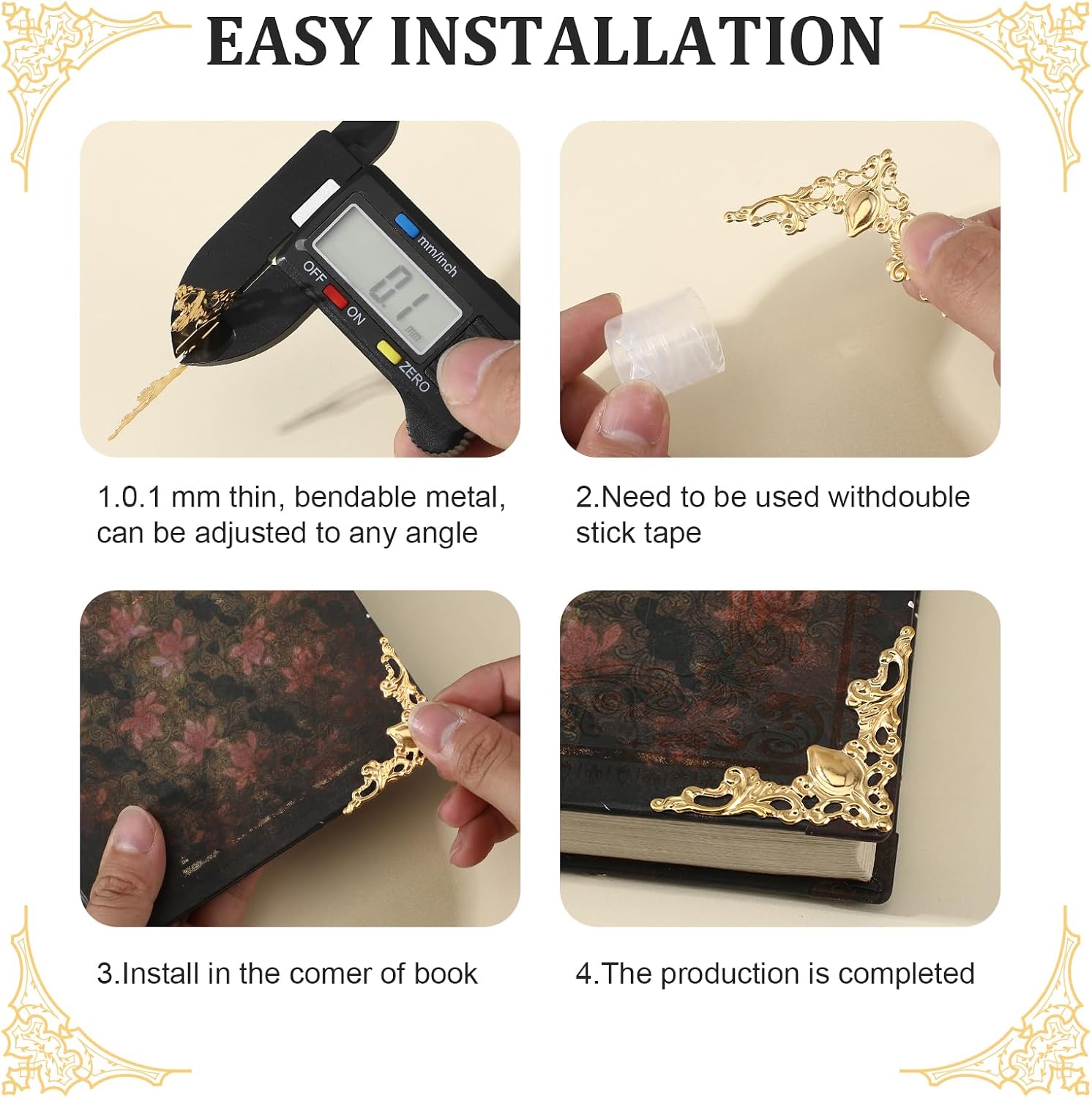 30PCS Book Corner Protector, Metal Photo Corners Retro Antique Book Scrapbook Album Corners Decor Metal Corner Protector Menus Album Decorative for Desk Jewelry Case Box Gift