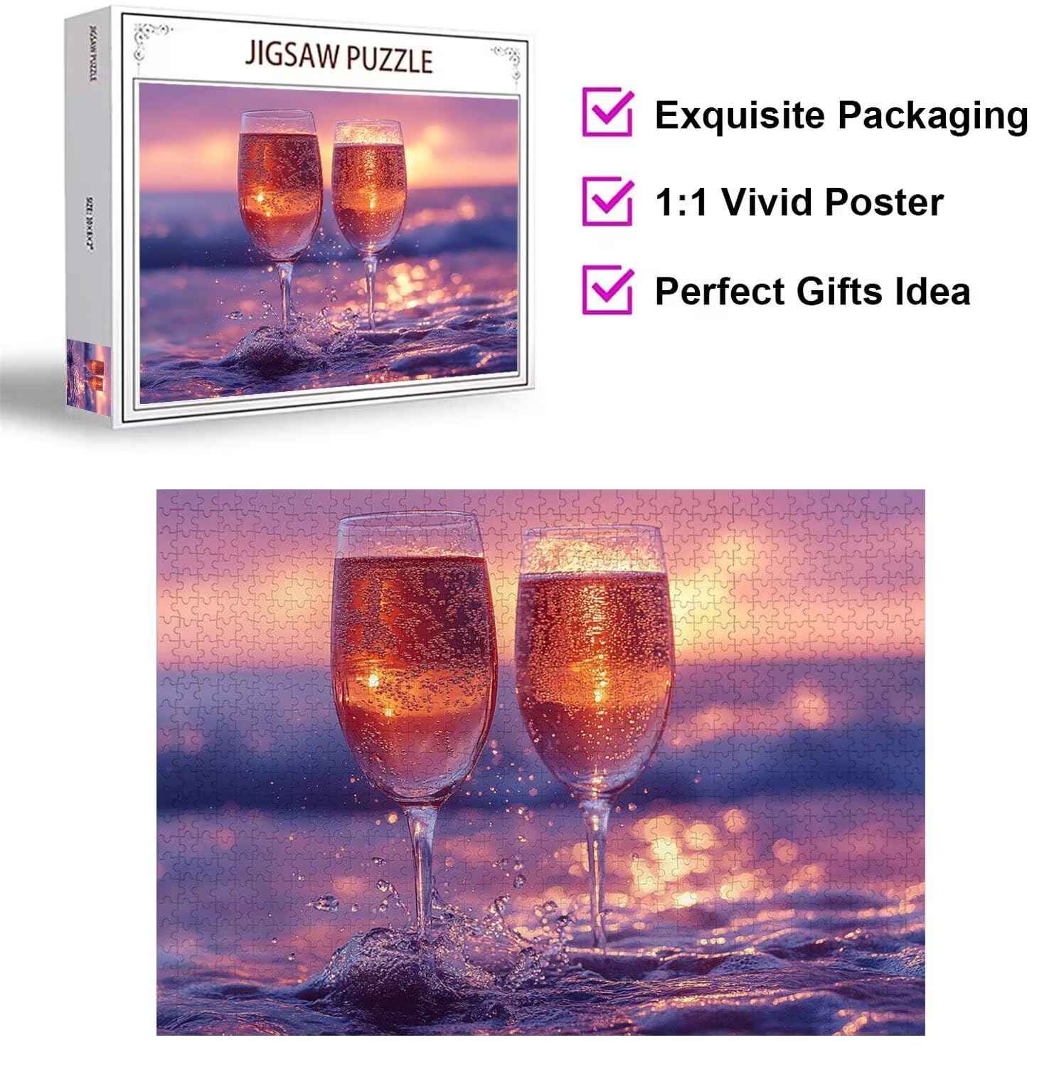 Puzzle 3000 elementów dla dorosłych, gry rodzinne, kieliszek do wina zachód