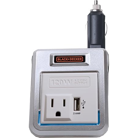 Black & Decker PI120P 120W Power Inverter: 12V DC to 120V AC Outlet with 2A USB Power Charger
