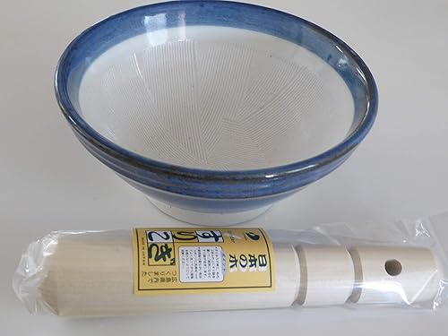 Miniatura 2 de Mortero de cerámica japonés de 6 "D azul SURIBACHI Bowl con Surigoki/Hecho en Japón