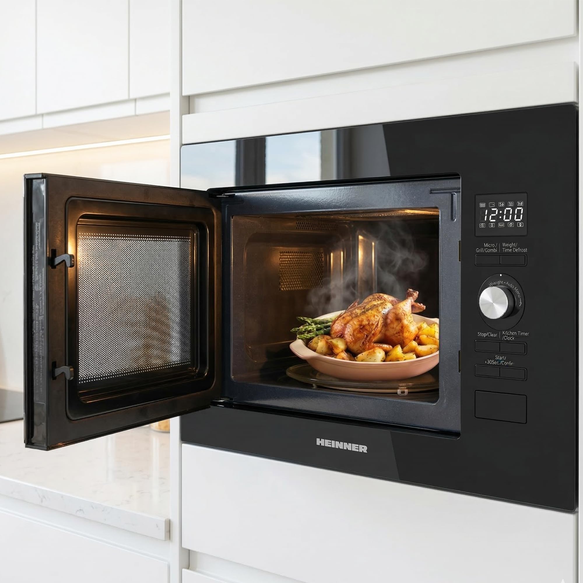HMW-MDBI20GDBK Einbau-Mikrowelle mit 28 L Garraum, Digitalsteuerung und 1000 W Grill, modernes schwarzes Design, einfache Bedienung, ideal für moderne Küchen, inklusive 5 Jahre Garantie