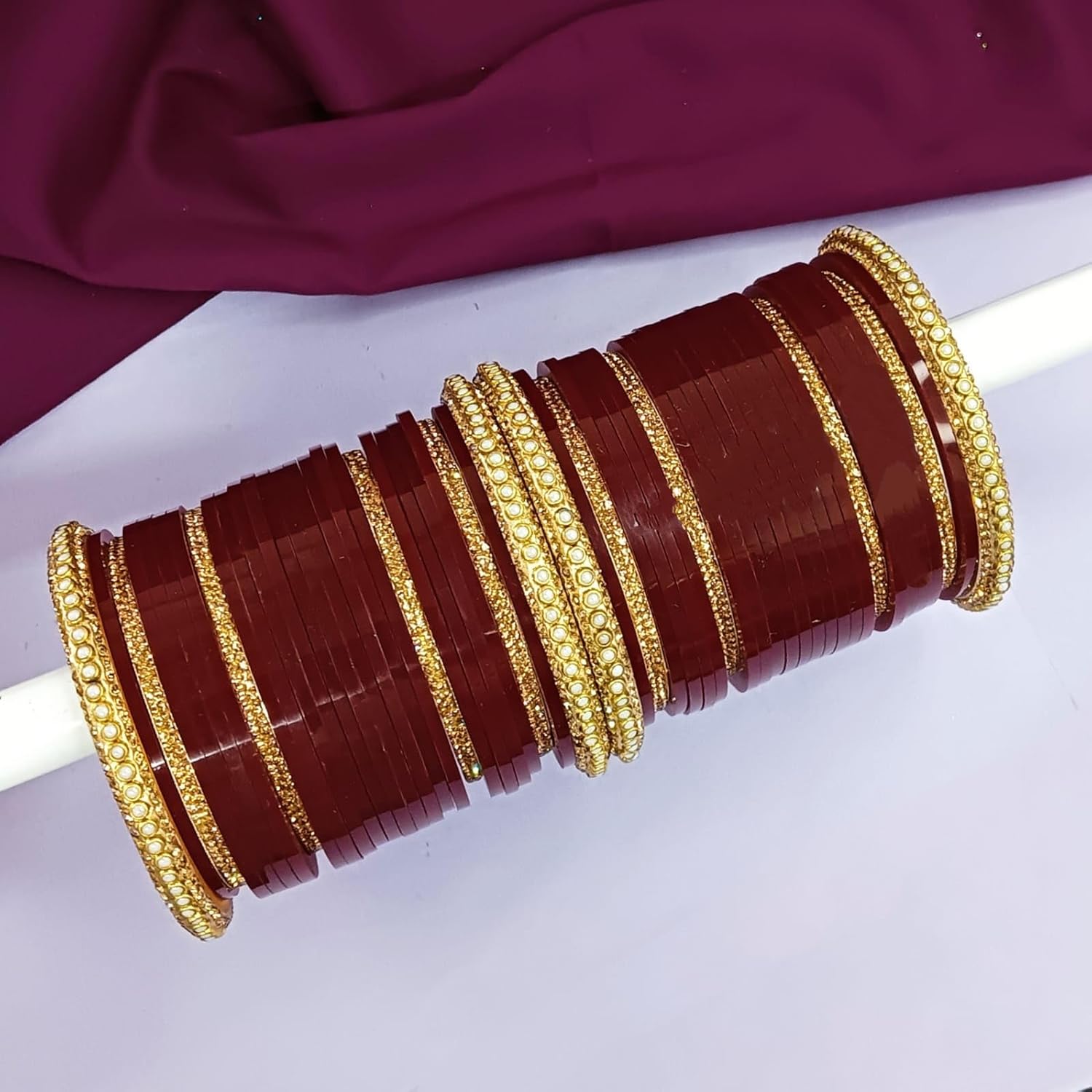 Efulgenz Dulhan Choora Bridal Bangle Set - Faux Pearl Crystal Punjabi Chuda Acrylic Bangle Set for Women's Wedding Bracelet Fashion Jewelry