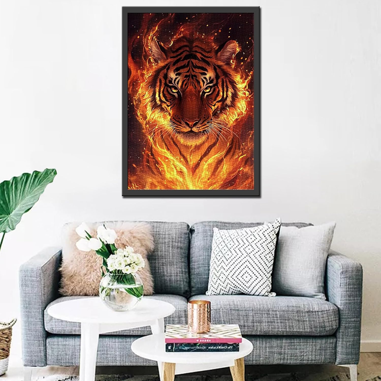 Fire Animal 1000 Piece Jigsaw Puzzles for Adults Lion with Red Flame Jigsaw Puzzle Forest Wildlife 000 Pieces Puzzles Game Living Room Wall Decor DIY Craft Abstract Puzzle Art Gift (Colorful)