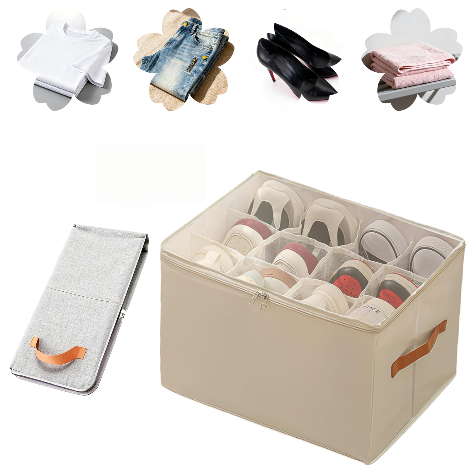 - Foldable Sneakers Shoe Storage Box, Space-Saving Shoe Rack, Large Capacity Shoe Case, Storage Shoe Box, Pull-Out Grid Storage, Clothing Case, Large Capacity, Fabric Closet, Organization