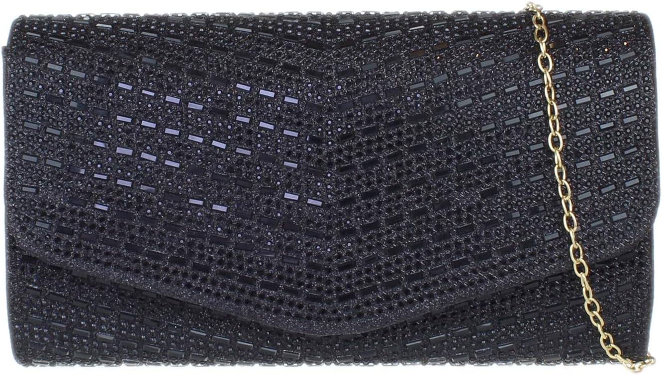Girly HandBags Womens V Shape Diamante Clutch Bag