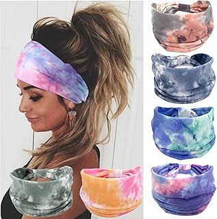 Wide Headbands Women Knotted Headband Non Slip Elastic Hair Bands Tie Dye Turban Head Wraps Workout Yoga Sports Sweatbands Boho Headbands for Women Fashion Hair Accessories Pack of 6 (Boho)