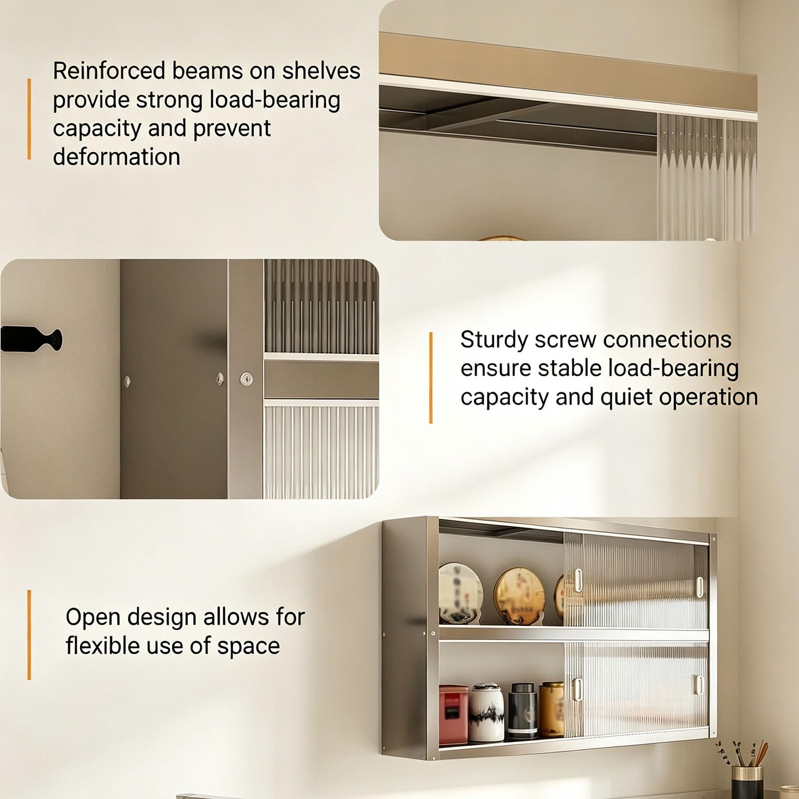 Estante de Almacenamiento para Cocina, Armario Pared Acero Inoxidable con Puertas correderas, Dos Opciones De Instalación Soporta hasta 25 Kg por Estante,Double layer70*30 * 70cm