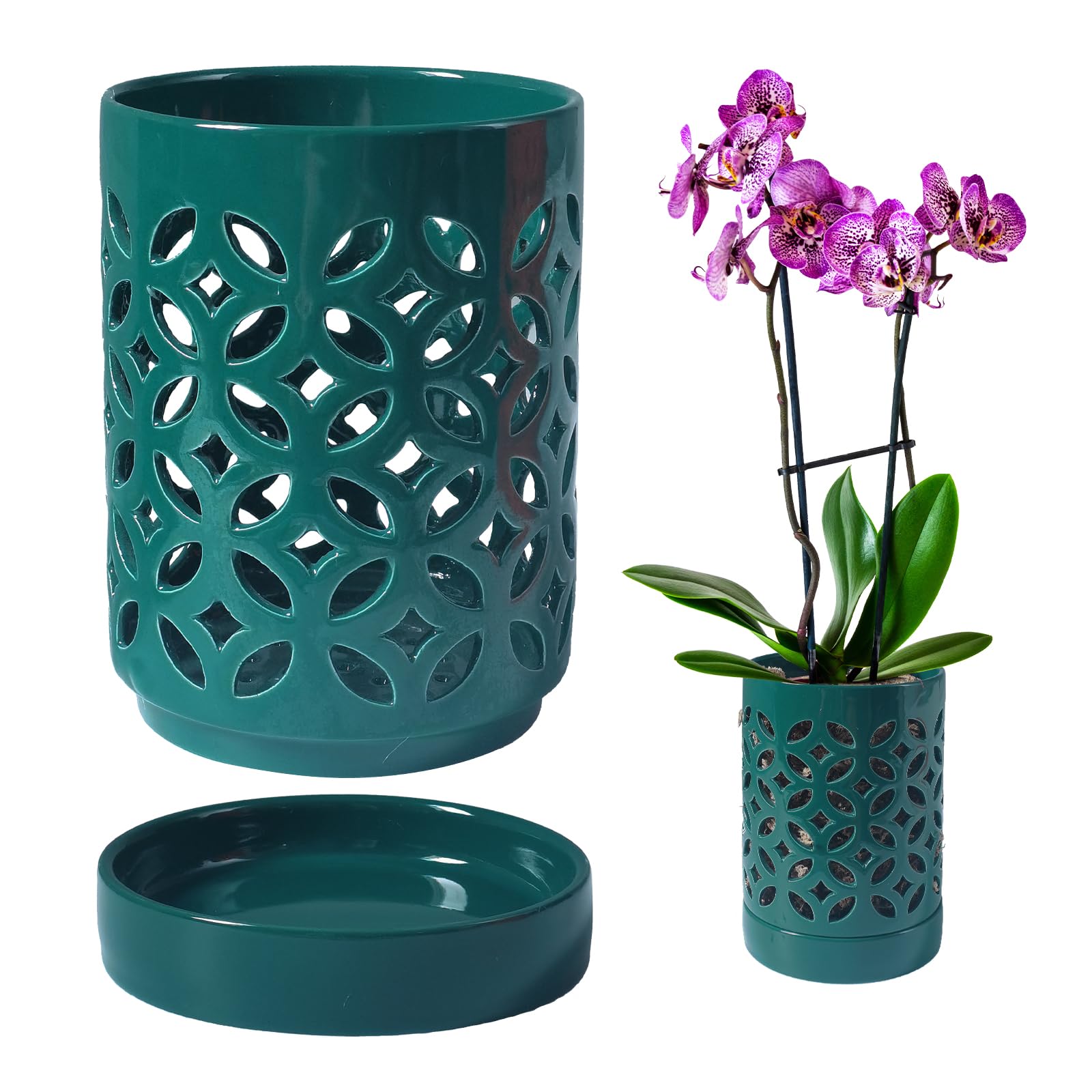 Blumiger Orchid Pot 4 Inch, Orchid Pots with Holes & Saucers for Repotting, Breathable Slotted Orchid Pots Flower Plant Nursery Pot Green