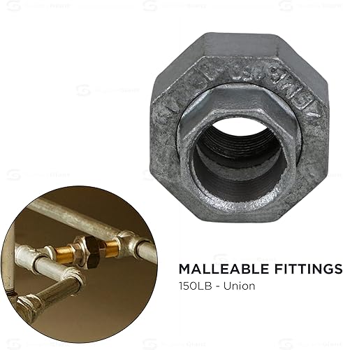 Miniatura 2 de SUPPLY GIANT HNVO0334 Unión recta de hierro maleable galvanizado de 1-12" para aplicaciones de 150 libras, con conexiones roscadas hembra, 1-12