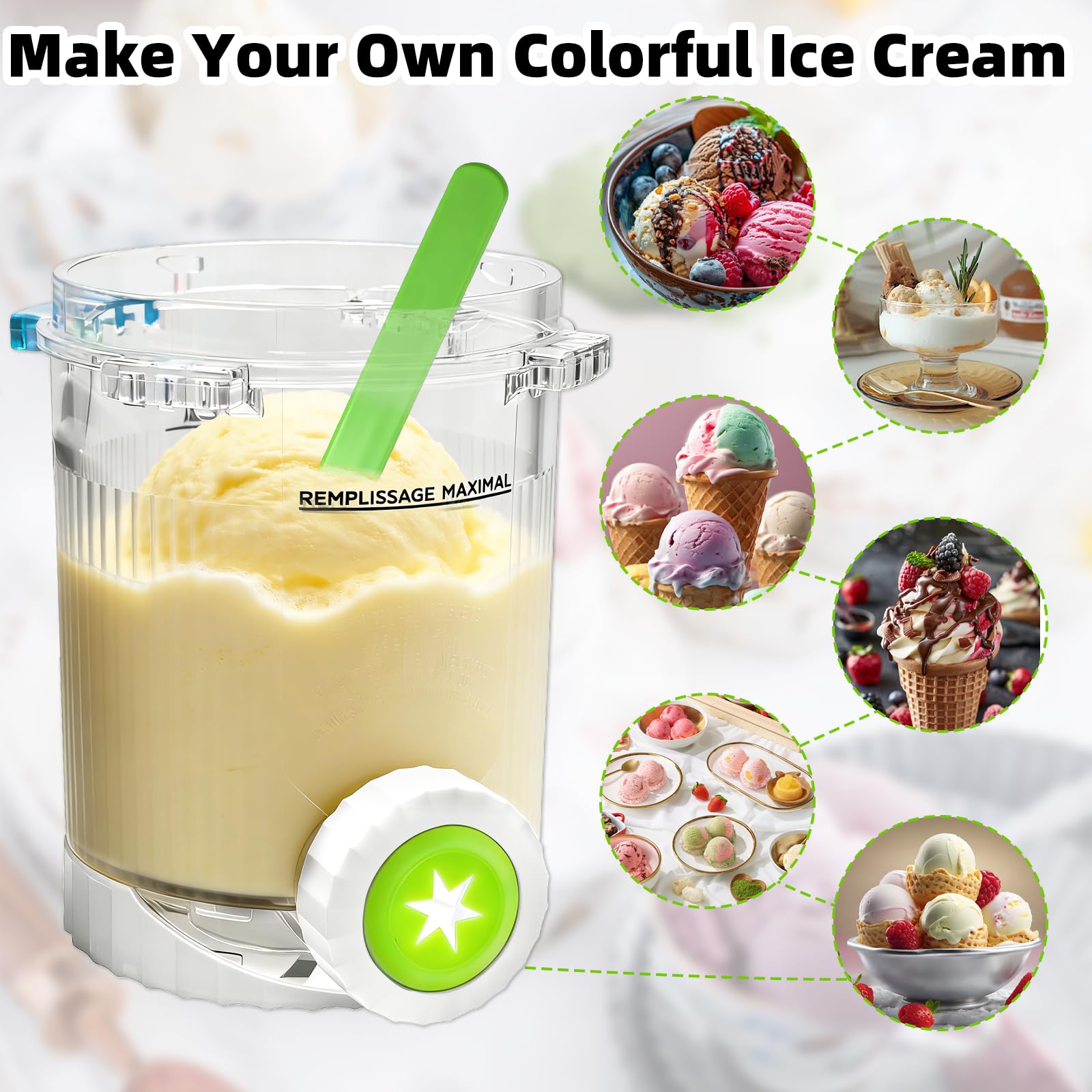 4 pojemniki na lód dla Ninja Swirl Creami 480 ml, kompatybilne z Ninja Creami NC700 i NC701-nie zawiera BPA, nadają się do mycia w zmywarce, akcesoria do lodów Ninj a (4 kolorowe łyżki i 1 duża łyżka)