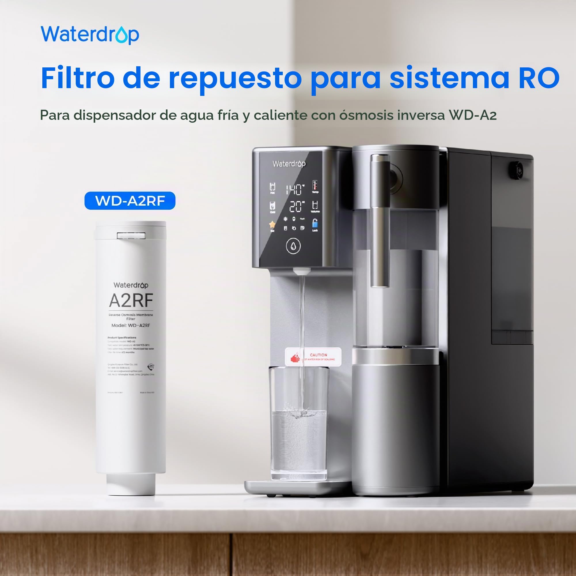 Waterdrop WD-A2RF Filtro, Recambio para el Sistema de Ósmosis Inversa de Encimera WD-A2, 12 Meses de Vida Útil