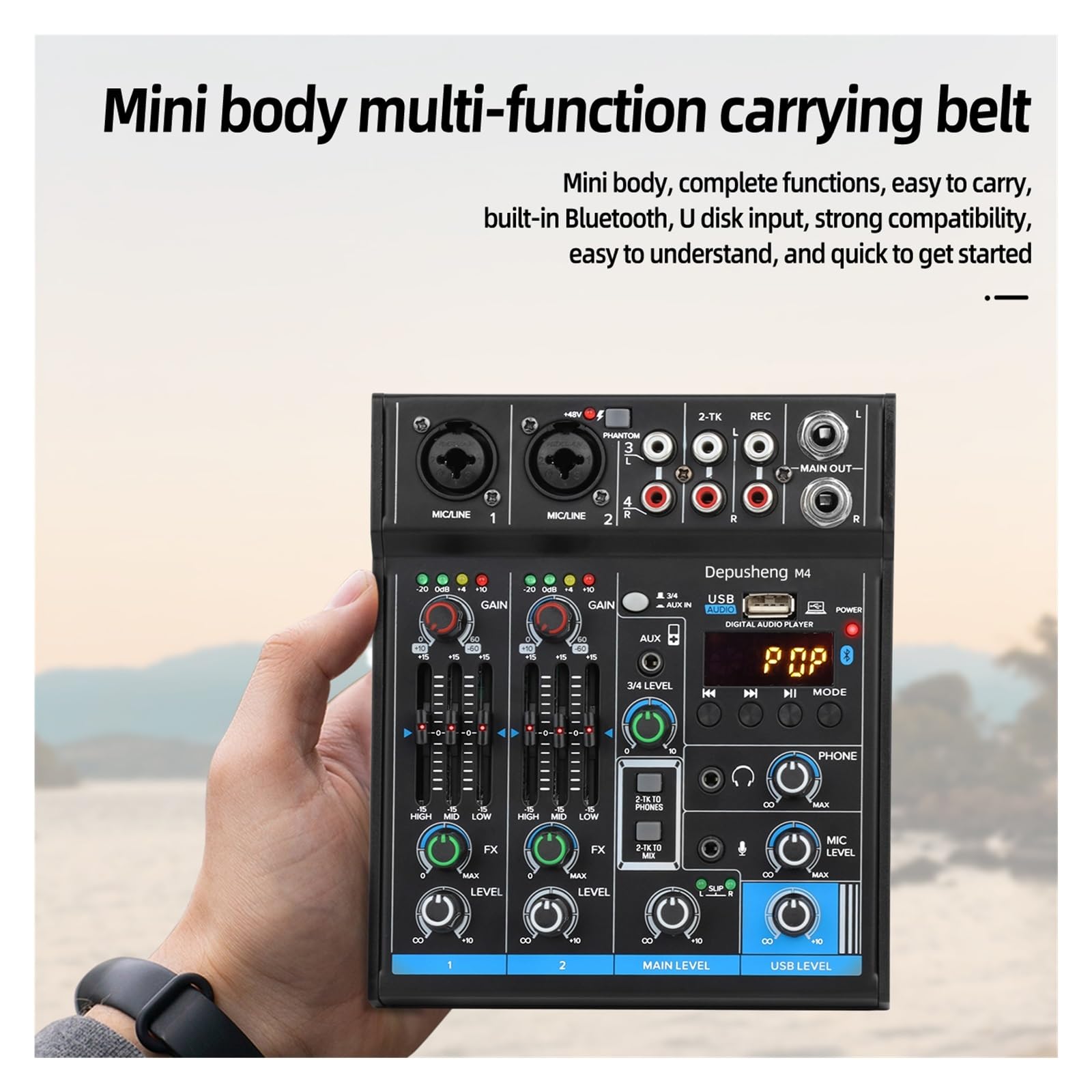 Mikser audio, M4 4-kanałowa minimikser karta dźwiękowa DJ 16 efektów cyfrowych konsola redukcji szumów nagrywanie USB do śpiewania