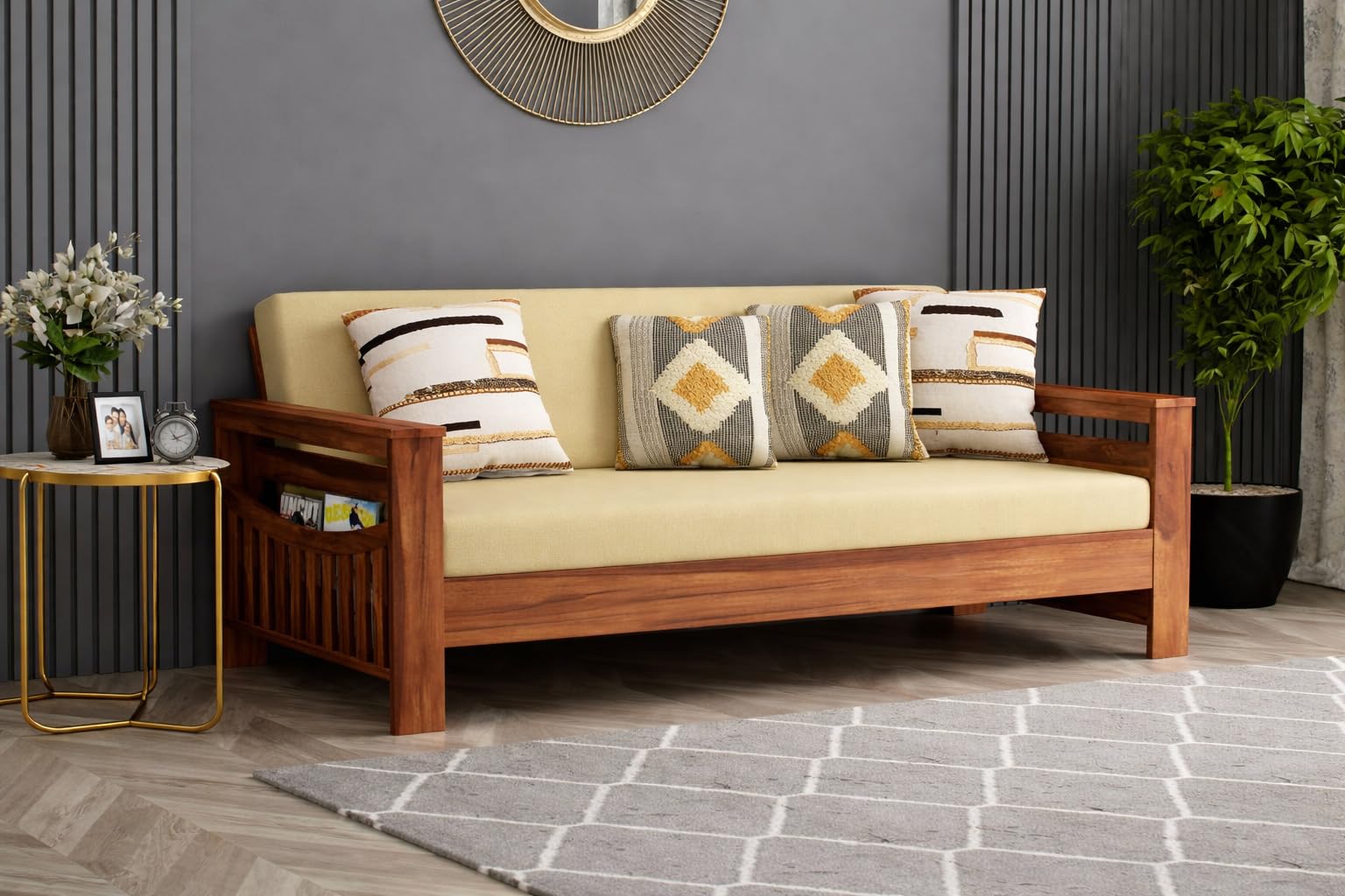 Solid Sheesham Wood 3-Seater Sofa Set | Stylish & Comfortable | Durable Wooden Couch for Living Room-image-37