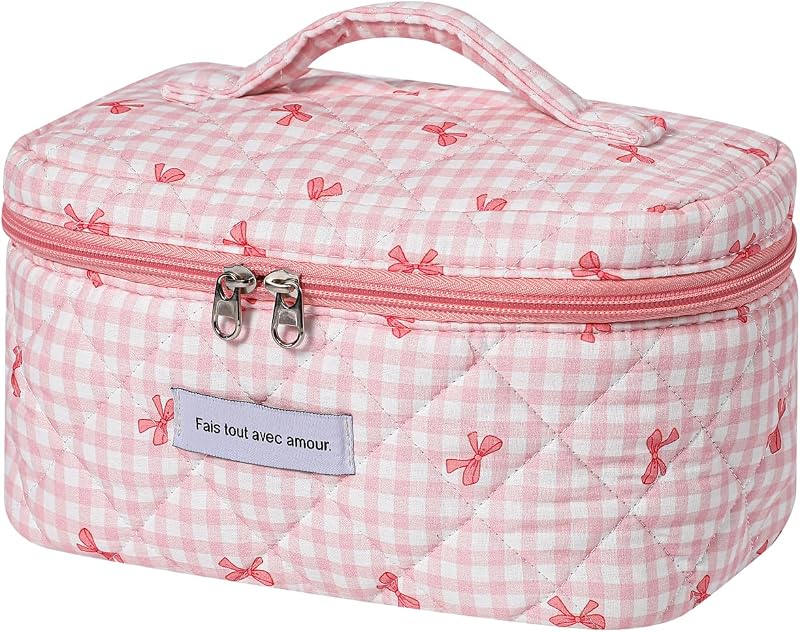 Necessaire de maquiagem matelassê grande uekeboag para viagem, 25,4 cm x 15,24 cm x 13,97 cm