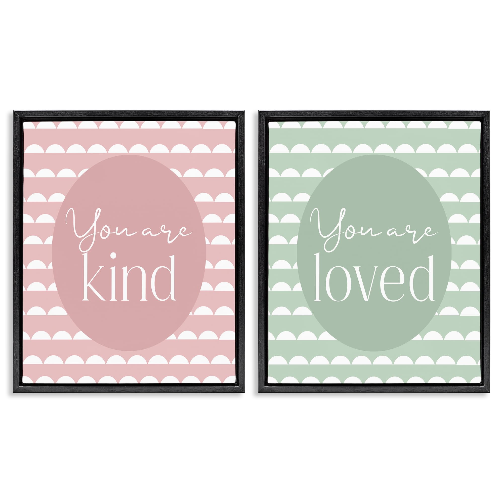 Stupell Industries 'Pastel Kind & Loved', 2pc Floating Frame Art Set 2, Black, 17 x 21 Inches, Easy to Hang and Sturdy, Made in USA, by Christine Simpson Art
