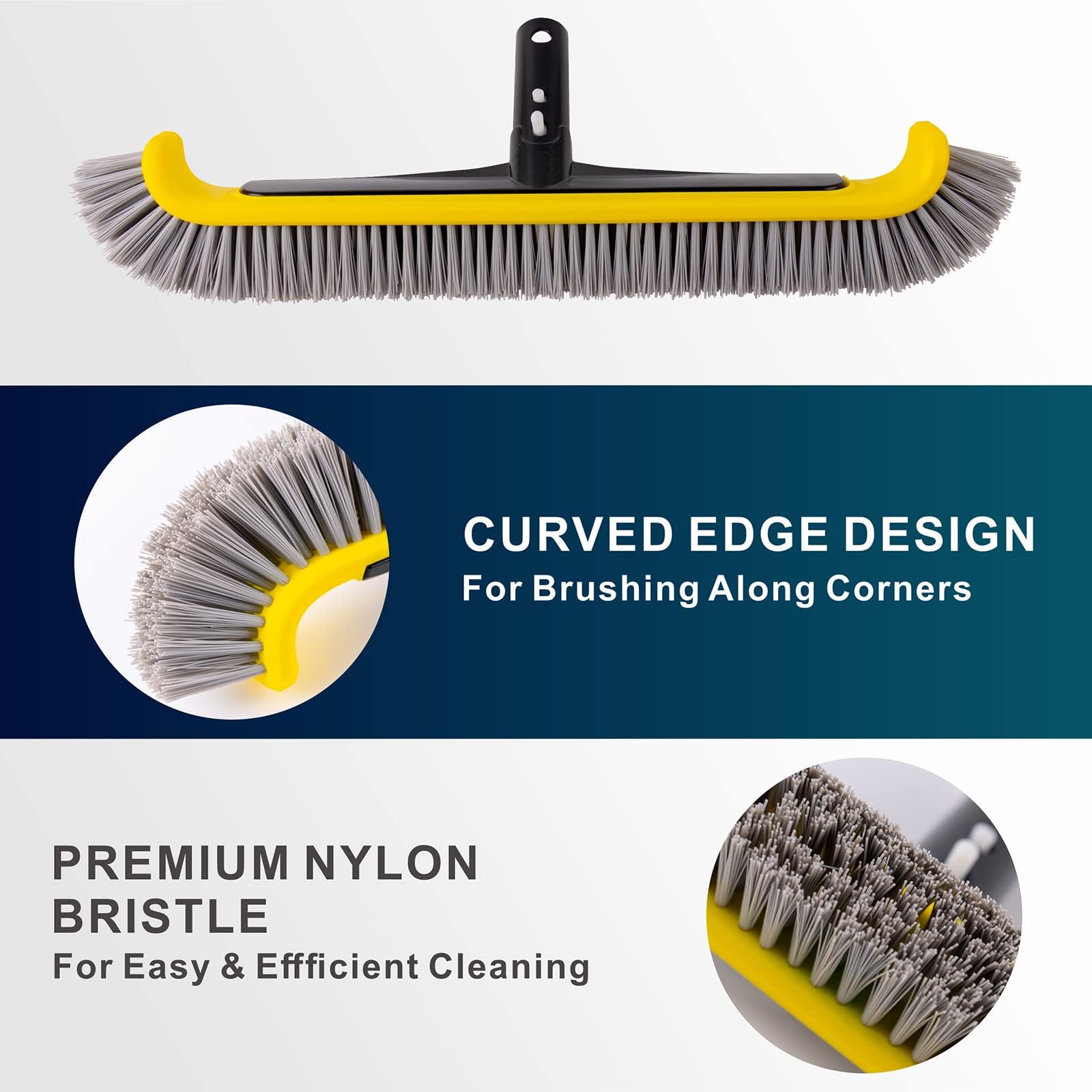 POOLAZA Brosse pour piscine avec manche en aluminium, tête robuste, brosse en nylon nettoyage parois marches angles