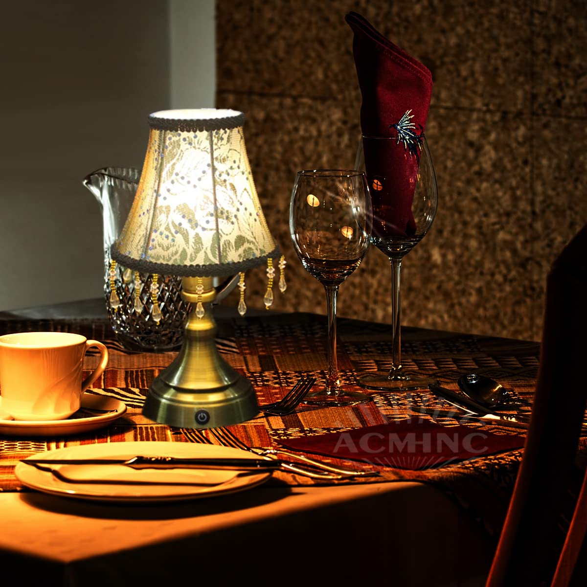 ACMHNC Rechargeable Cordless LED Table Lamp, Portable Battery Table Lamp Restaurant Dimmable with Fabric Shade, Indoor & Outdoor Desk Lamp for Balcony Terrace Camping Dining Table, 2500Mah
