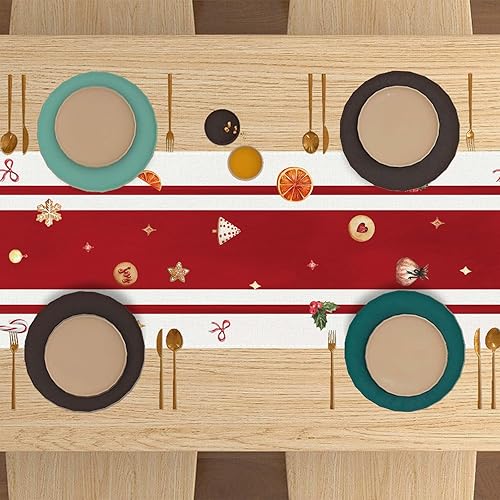 Miniatura 2 de Camino de mesa de Navidad de pan de jengibre rojo de lino de 72 pulgadas de largo, pan de jengibre, decoración de Navidad, Navidad, vacaciones,