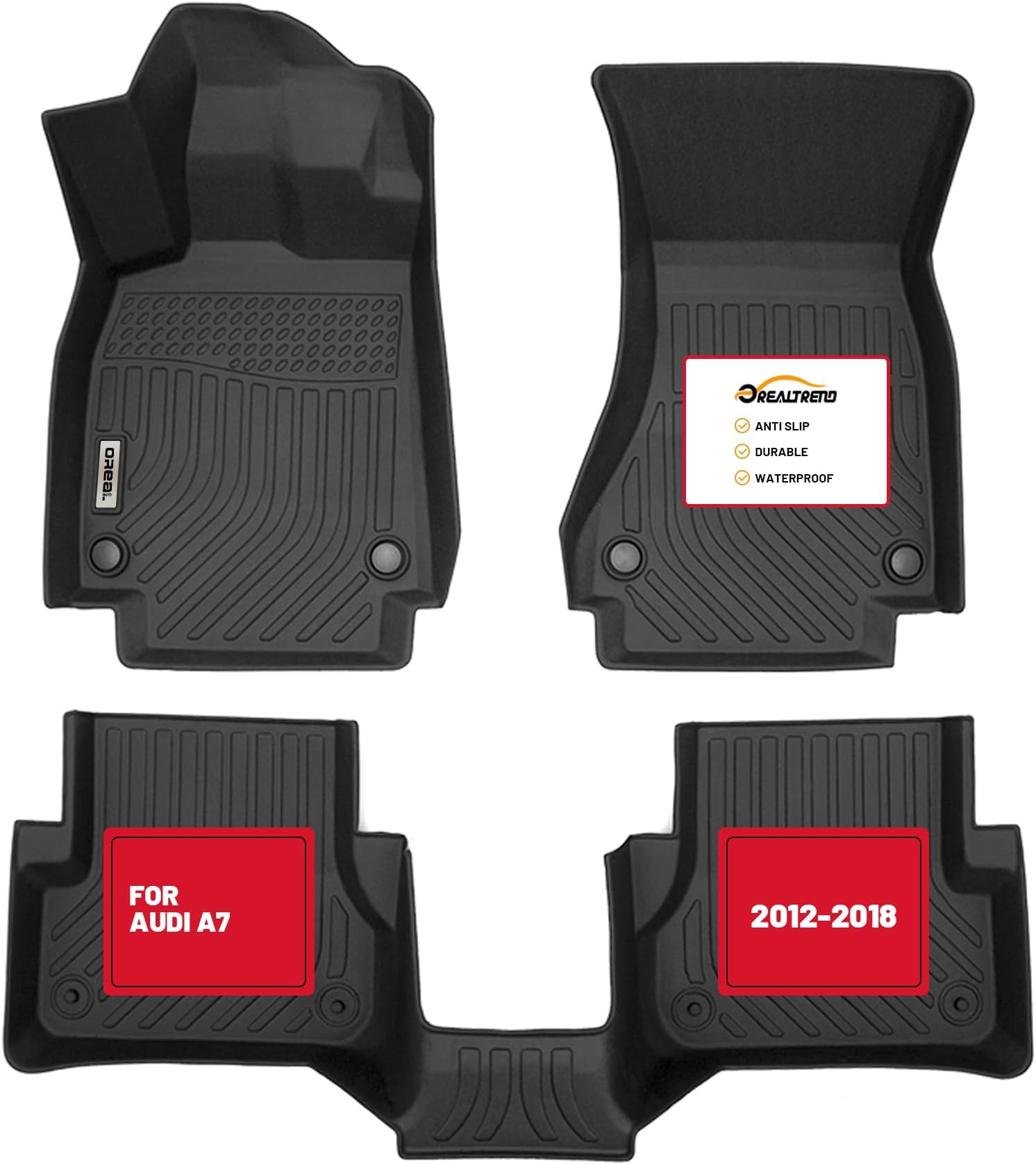 Car Floor Mats Compatible with Audi A7 / A7 Quattro / S7 / RS7 2012-2018 Heavy Duty All Weather Guard Spill Proof Black Front Rear Carpet Custom Fitted Odorless Anti Slip Liners Accessories