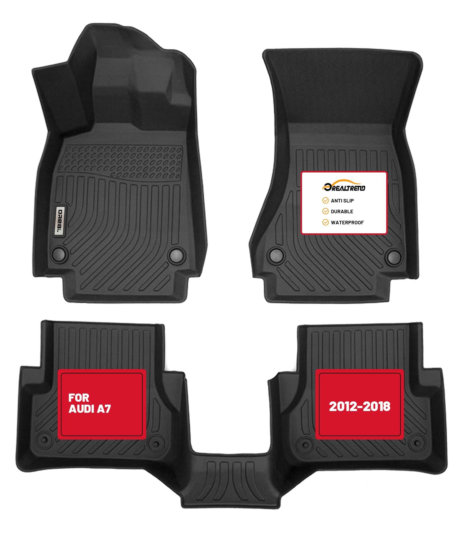 Car Floor Mats Compatible with Audi A7 / A7 Quattro / S7 / RS7 2012-2018 Heavy Duty All Weather Guard Spill Proof Black Front Rear Carpet Custom Fitted Odorless Anti Slip Liners Accessories