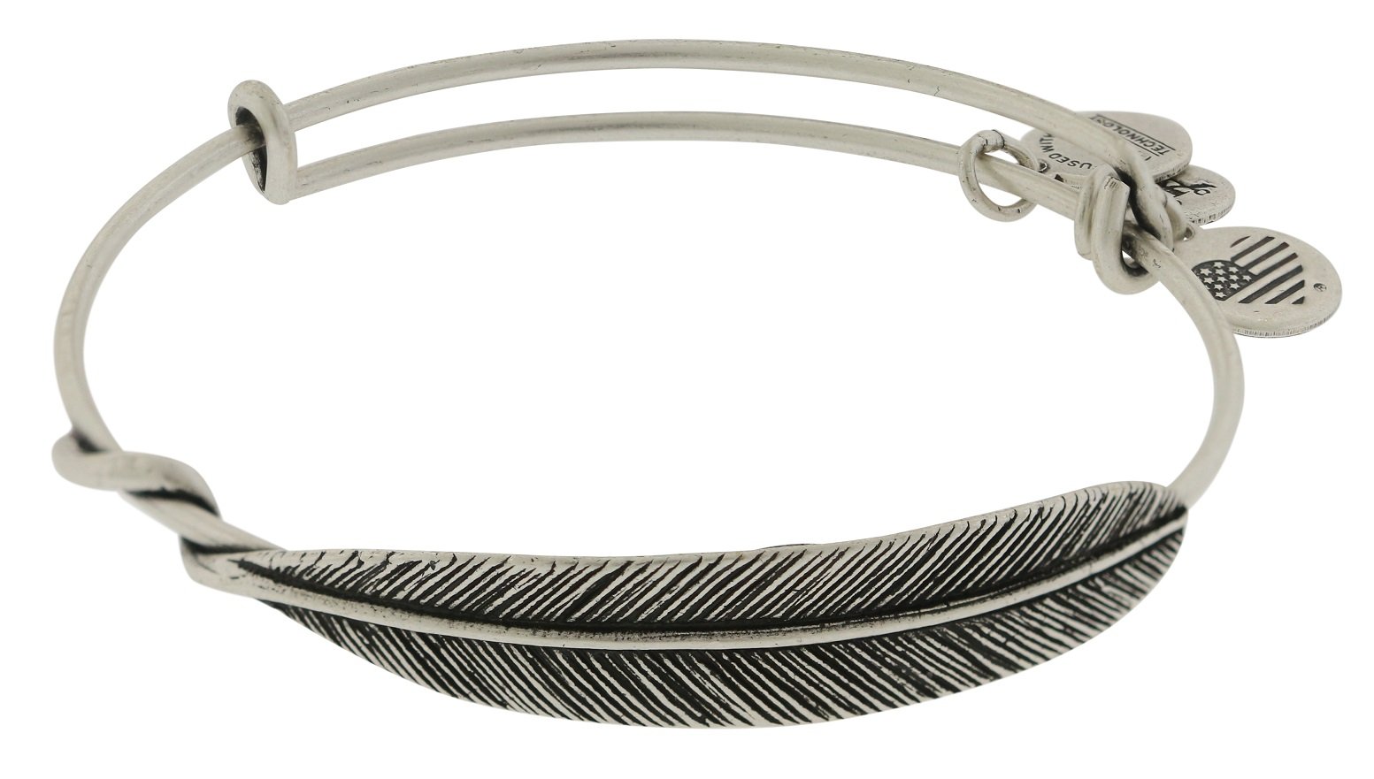 Alex And Ani Quill Feather Rafaelian Silver Finish Bangle Bracelet 