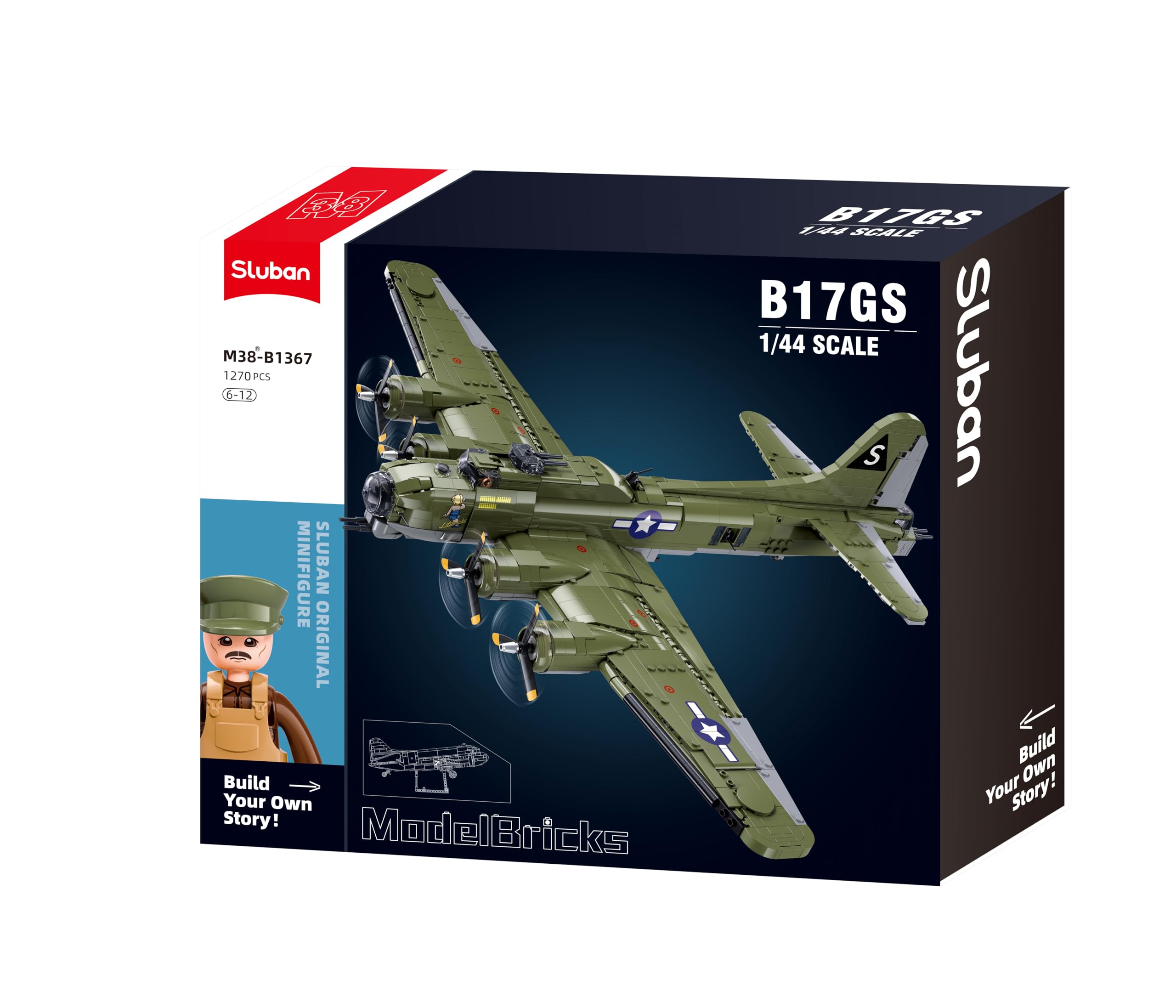 Sluban ModelBricks B17GS Bombardier Flying Fortress, Maßstab 1:44, 1270 Teile, für Kinder von 6 bis 12 Jahren