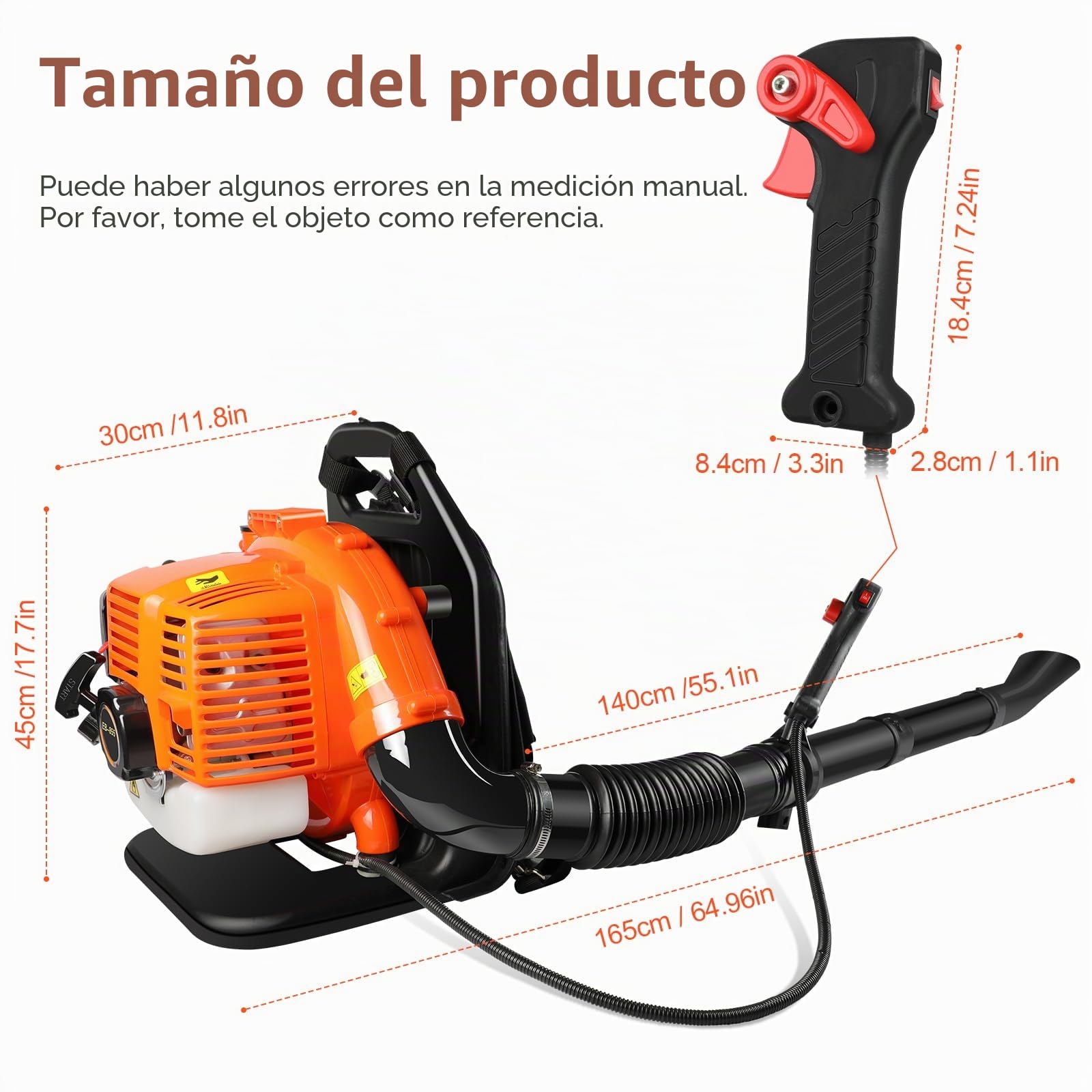 LabTEC Soplador de hojas a gas de 2 tiempos, soplador de hojas de mochila de gasolina de 43 cc, soplador de jardín inalámbrico de velocidad ajustada para limpiar patios, hojas, corte de hierba