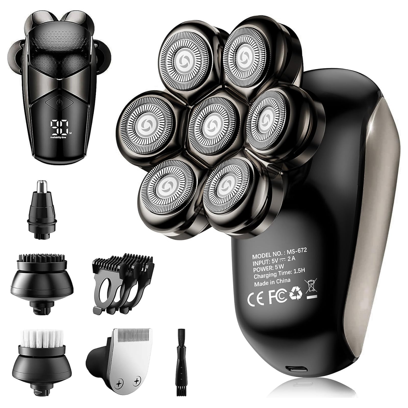SHPAVVER Head Shavers for Bald Men: 5-in-1 Upgraded Electric Razor - IPX7 Waterproof Shaving Grooming Kit for Balder - Turbo Speed &amp; Precision Blades (Deep Gold)