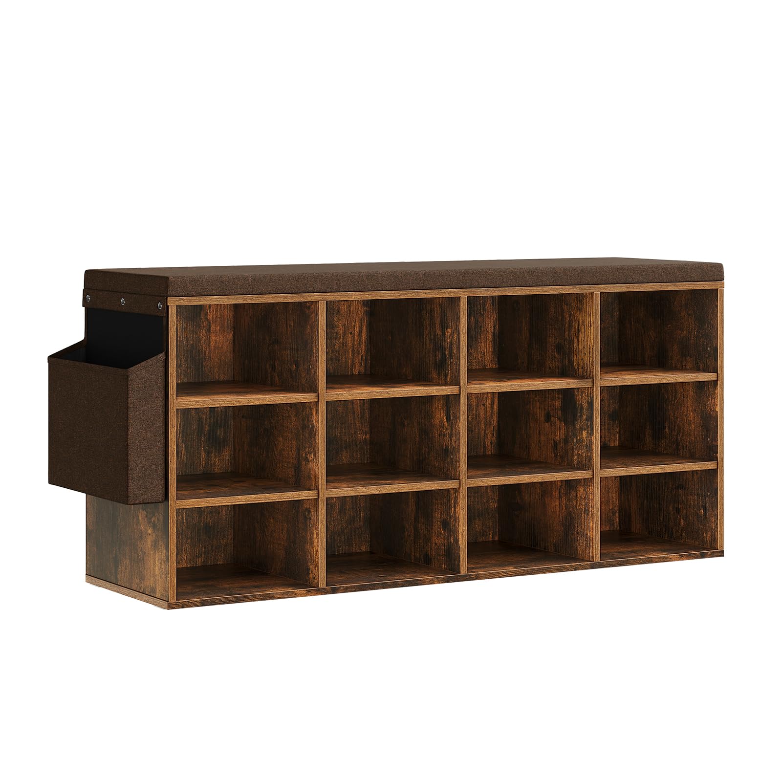 WOLTU Panca Scarpiera da Ingresso, Scaffale Porta Scarpe a 12 Scomparti con Seduta Imbottita, Mobile da Ingresso Salvaspazio in Legno, Marrone Rustico+Marrone, 102x30x48,5 cm