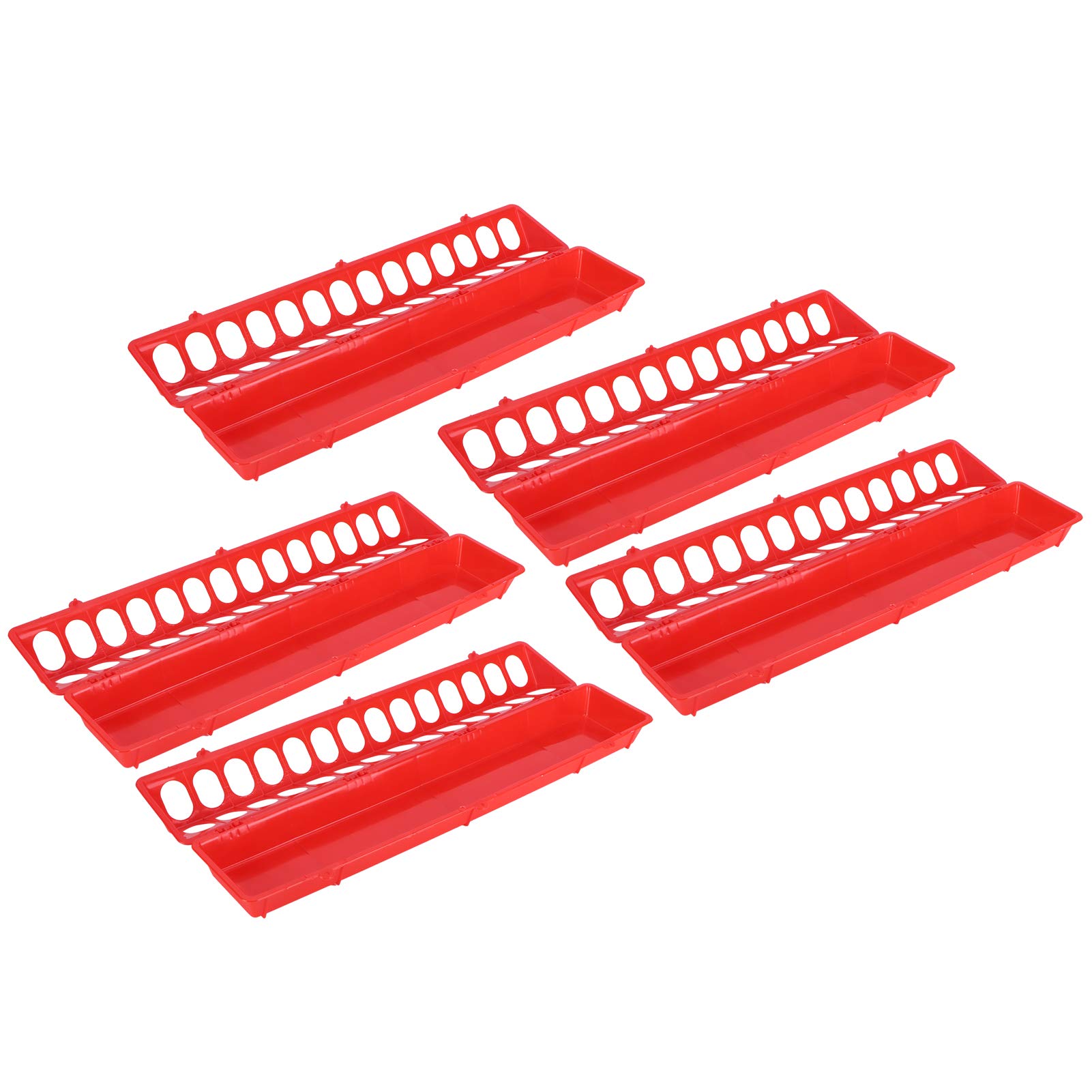 Juego de 5 comederos de agua para pájaros de plástico grueso, accesorios para jaula de pájaros (rojo, 500 x 125 x 80 mm)