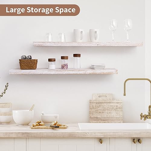 Miniatura 8 de Axeman Estantes flotantes para pared, estantes de pared de madera de olmo maciza rústica de 8 pulgadas de profundidad para almacenamiento,
