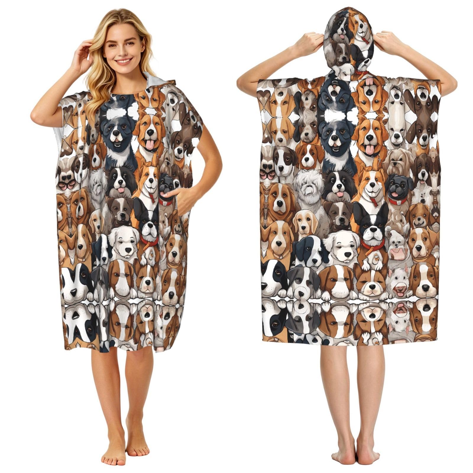 Poncho à capuche absorbant avec imprimé chiens, serviette de bain ultra légère